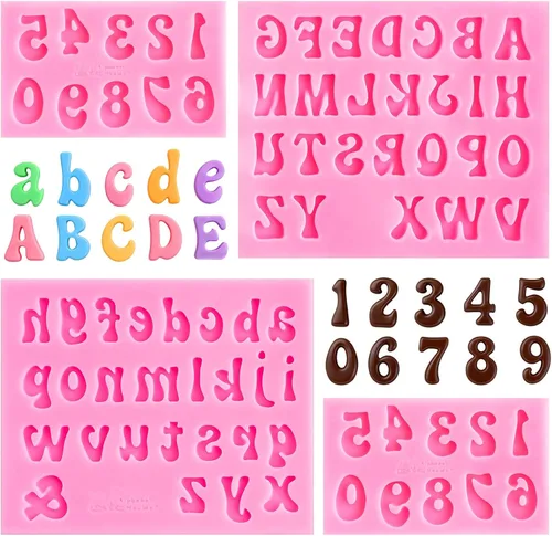 HKMTT - Moldes de letras de silicona para fondant de chocolate, tamaño mini para mayúsculas y minúsculas del alfabeto, decoración de números,