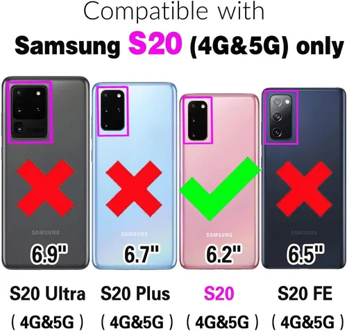Miniatura 2 de Asuwish Funda de teléfono para Samsung Galaxy S20 Glaxay S 20 5G UW 6.2 pulgadas con cremallera, funda desmontable con protector de pantalla de Negro