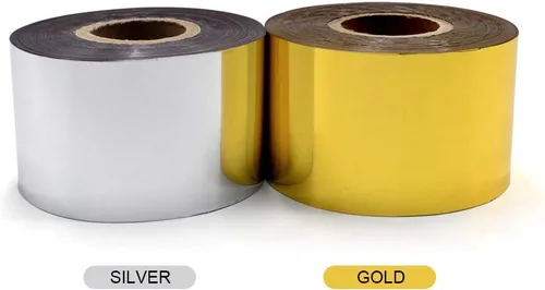 Miniatura 2 de Papel de estampado en caliente, 1 rollo dorado + 1 rollo plateado de 1.5 pulgadas x 400 pies, papel dorado anodizado de transferencia de calor