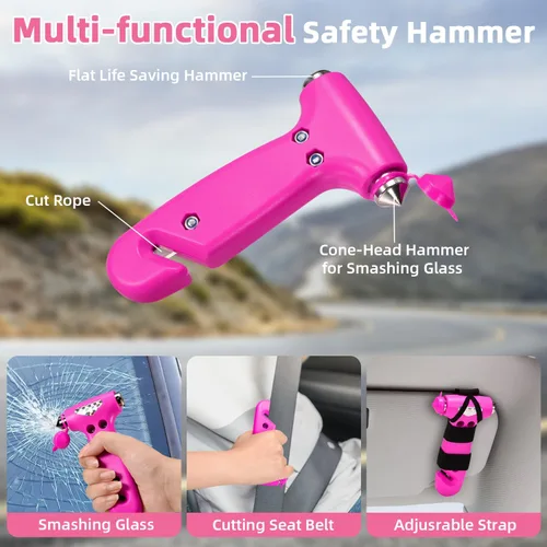 Miniatura 4 de Kit de emergencia para vehículos en carretera, kit de primeros auxilios rosa para automóvil con cables de puente, kit de seguridad para coche