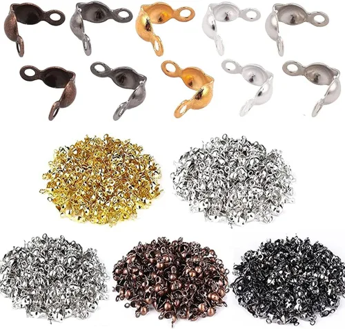 Miniatura 8 de 500 piezas de extremos de calotte plateados cubiertas de nudos para hacer pulseras DIY de joyería, puntas de cuentas abiertas con placa metálica