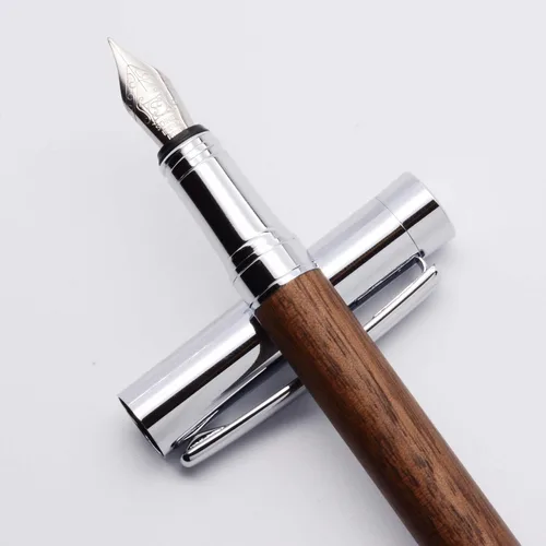Miniatura 6 de LACHIEVA Lux ury - Pluma estilográfica de nogal, bonito bolígrafo con punta fina de fabricación alemana, convertidor, cartuchos. Bonito juego de Nuez
