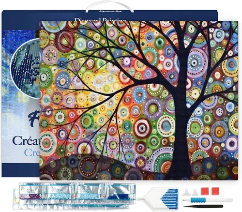 Miniatura 13 de Figured'Art Kit de arte de pintura de diamantes para adultos de 16 x 20 pulgadas con marco, taladro cuadrado completo 5D, el árbol de la mujer