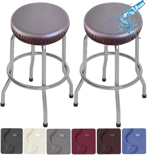 Miniatura 15 de Paquete de 2 fundas para taburetes de bar de poliuretano, impermeables, extraíbles, lavables, color gris, se adapta a taburetes redondos de 13 a 18