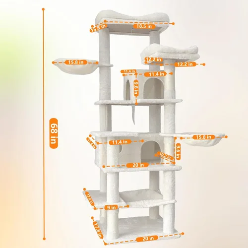 Miniatura 2 de Bonito árbol para gatos de interior de 68 pulgadas, torre alta para gatos con poste rascador y condominio, hamaca, soporte estético para gatos