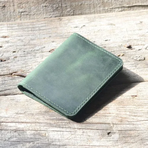 Miniatura 4 de Billetera de cuero minimalista hecha a mano para hombre, diseño de flores marrones