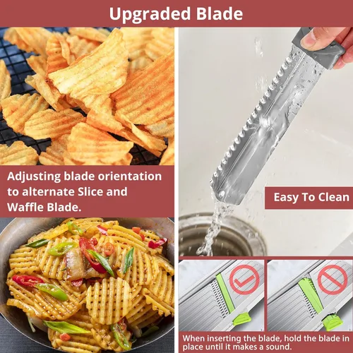 Miniatura 6 de Rebanadora de mandolina 24 en 1 para cocina con hoja de cortador de waffle, cortador de mandolina de cocina ajustable, picador de alimentos