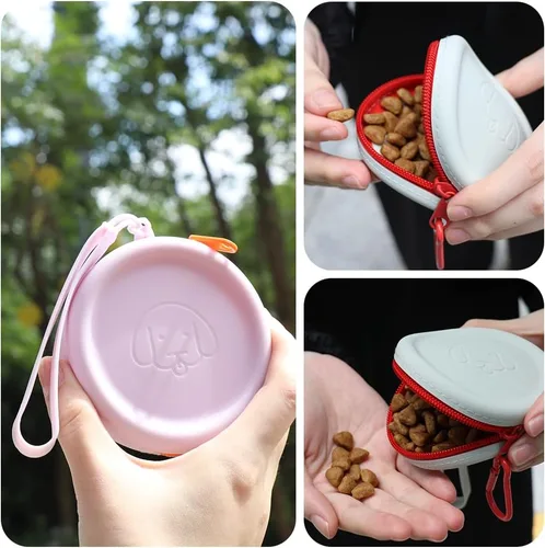 Miniatura 5 de WALLFID Bolso de silicona para golosinas de perro, pequeño, con clicker de entrenamiento para mascotas, bolsa para caminar para perros y gatos