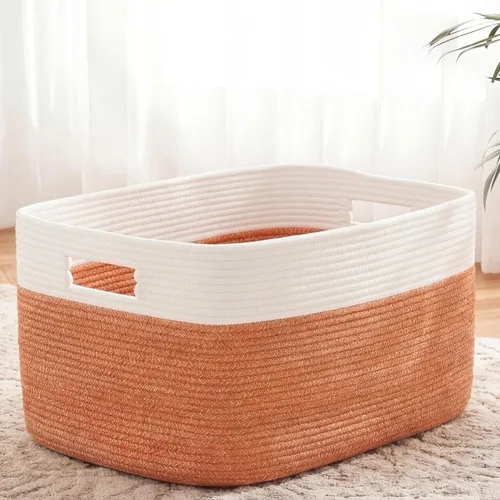 Miniatura 14 de Artfeel - Cesta de manta rectangular, cestas tejidas para almacenamiento, cesta de lavandería de 65L para mantas decorativas de guardería, juguetes