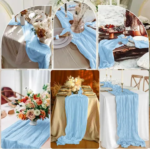 Miniatura 7 de 10 piezas de camino de mesa de estopilla en azul bebé 10 pies, camino de mesa de gasa para recepción de boda, despedida de soltera, fiesta