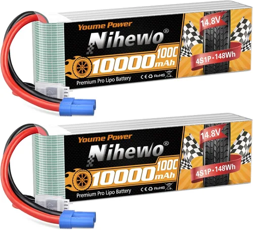 4S Lipo Battery 14.8V 10000mAh 100C Batería RC EC5 Plug Soft Case para RC Car Truck Tanque Avión Drone Boat Racing Modelos (2 paquetes)