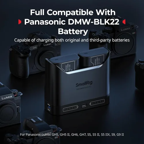 Miniatura 4 de SMALLRIG DMW-BLK22 - Juego de baterías para cámara Panasonic, cargador de doble ranura de 22.5 W con baterías de 1940 mAh, compatible con Panasonic