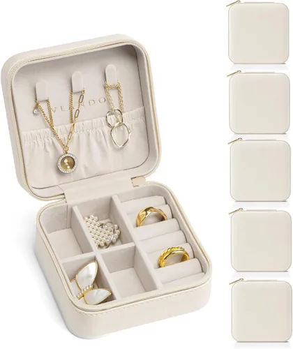 Miniatura 22 de Vlando Regalos de boda – Organizador de viaje de joyería pequeña de piel sintética, estuche de viaje para anillo, mini joyero para aretes, collar