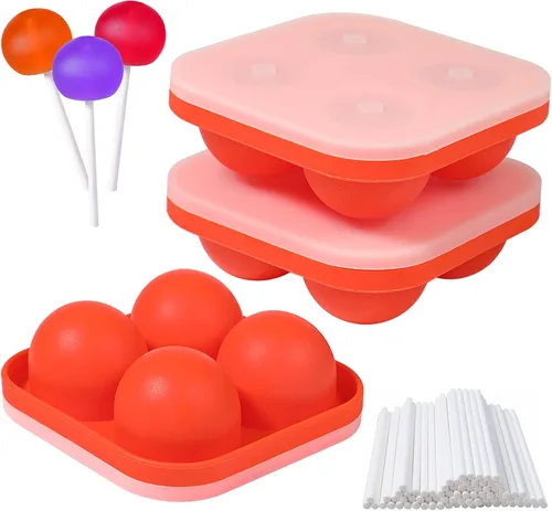 Miniatura 7 de Webake Juego de 3 moldes para piruletas, moldes de silicona para caramelos duros con 100 palitos de papel, moldes redondos 3D de caramelo con tapas