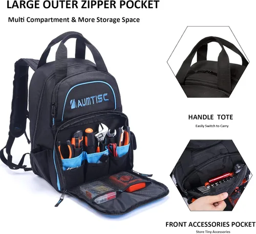 Miniatura 2 de AUMTISC Mochila de Herramientas para Hombres, Organizador de Almacenamiento de Herramientas de Servicio Pesado, Mochila de Bolsas de Trabajo
