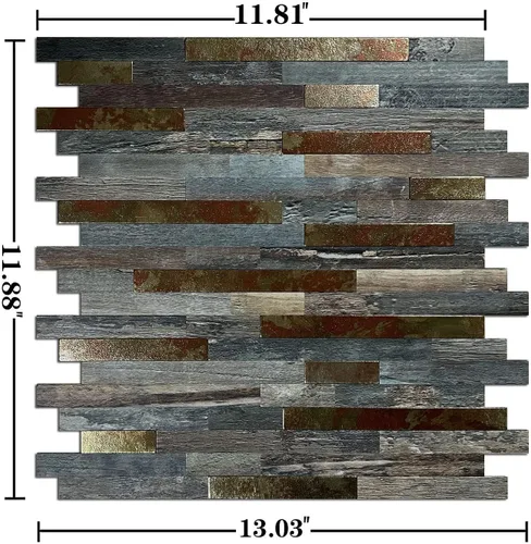 10 hojas de azulejos de metal de PVC para salpicaduras de pelar y pegar, adhesivo de pared de grano de madera autoadhesivo, fácil de pegar en