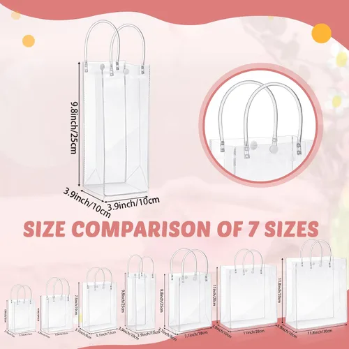 Miniatura 4 de LEIFIDE 50 bolsas de regalo de plástico transparente con asas, de PVC, reutilizables, transparentes, bolsas para dulces, escuela, fiesta