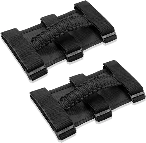 2x Asas de Agarre de Barra Enrollable para Jeep Wrangler YJ TJ JK JKU JL JLU Sports Sahara Freedom Rubicon Unlimited X Gladiator JT 1955-2022 Negro