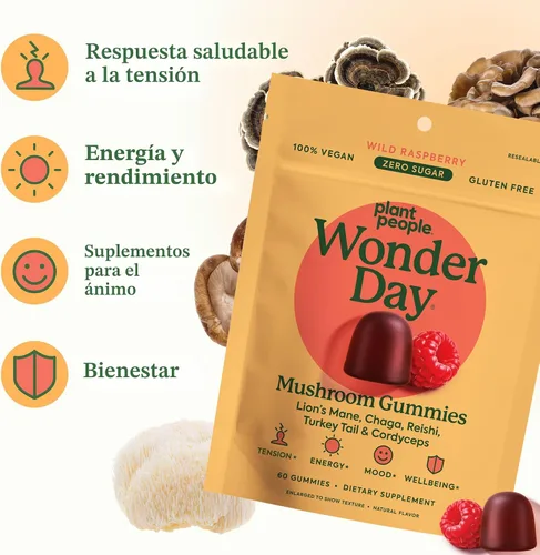 Miniatura 4 de Plant People WonderDay - Gomitas de hongos, melena de león, Cordyceps, suplemento de hongo Chaga para apoyar el sistema inmunológico, desestresar