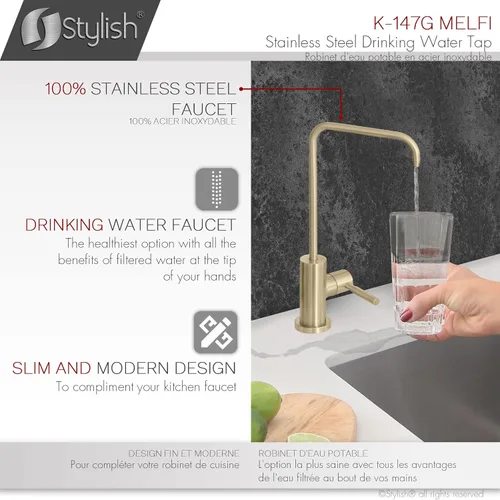 Miniatura 5 de Stylish Grifo de agua potable Cartucho de núcleo de cerámica de acero inoxidable, mango único, arco alto, rotación de 360 grados, grifo de ósmosis