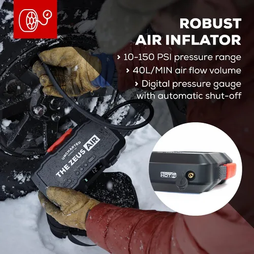 Miniatura 5 de Uncharted Supply Co. Zeus Air, arrancador portátil de 2000 A, inflador de neumáticos y compresor de 150 PSI, banco de energía de 15,000 mAh