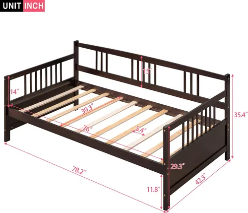 Miniatura 2 de Merax Sofá cama moderno de madera maciza, sofá cama multifuncional,Marco de cama de tamaño individual, espresso