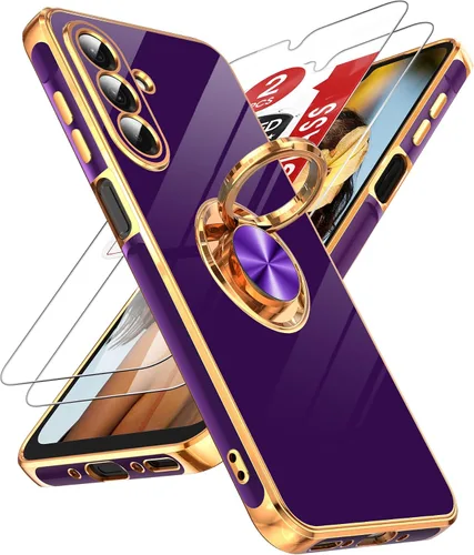 Miniatura 74 de LeYi Funda para Samsung Galaxy S22 Ultra con soporte de anillo giratorio de 360°, soporte magnético, chapado en oro rosa, borde protector para Negro