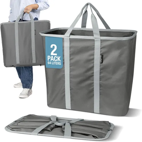 Miniatura 11 de CleverMade Cesta de Lavandería Plegable -LUXE Crema Herringbone 2Pack 64L - Contenedor de Almacenamiento Organizador Plegable Solución para LUXE