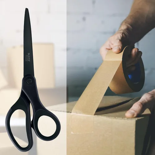Miniatura 8 de Leitz Tijeras de titanio, para diestros o zurdos (ambidiestros), 8.071 in, antiadherentes, papelería de oficina, mango ergonómico, color negro