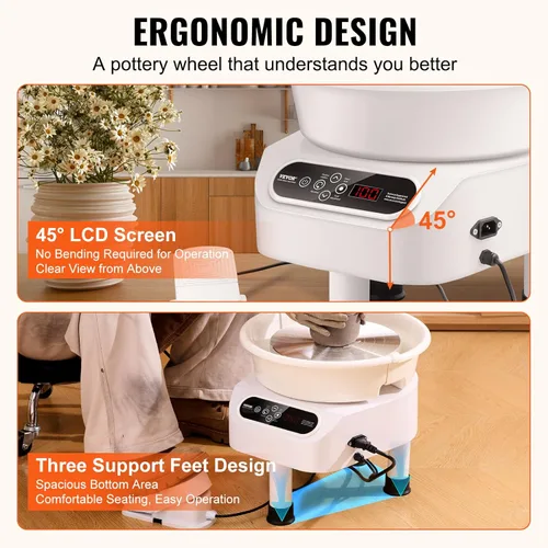 Miniatura 6 de VEVOR Rueda de cerámica de 11 pulgadas para adultos, máquina formadora de 450 W con motor de accionamiento directo y pantalla táctil LCD, pedal