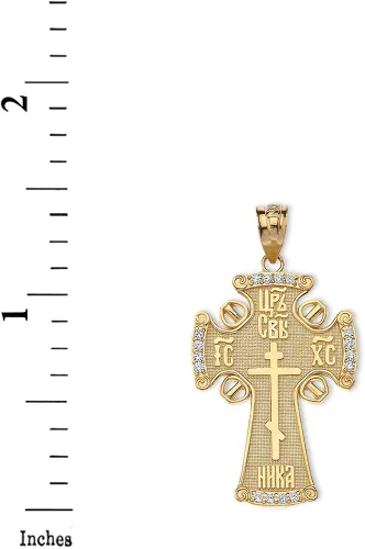 Miniatura 2 de Colgante de oro amarillo macizo de 14 quilates con diamantes ortodoxos del este IC XC NIKA Cruz