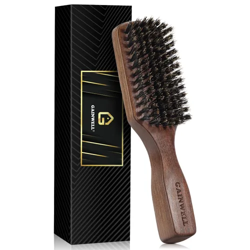 Miniatura 10 de GAINWELL Juego de peine de pelo para hombre, cepillo de cerdas de jabalí con cerdas rígidas para cabello grueso, mango de sándalo dorado de nogal