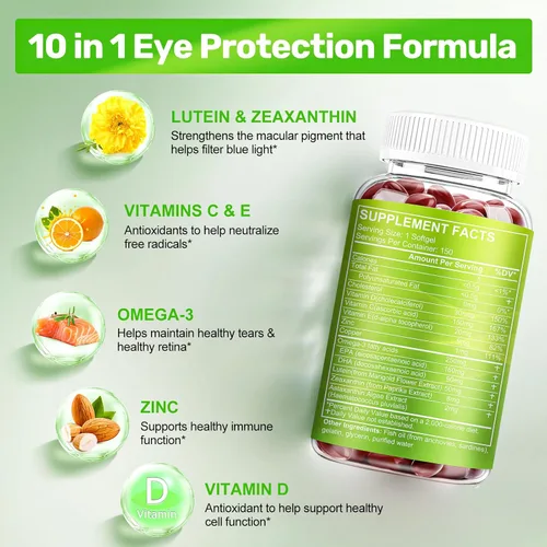 Miniatura 2 de Suplementos de luteína y zeaxantina, suplemento de vitaminas y minerales para los ojos, multivitamínico para la visión y salud ocular con omega-3