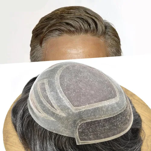 Miniatura 32 de Toupee For Men Human Hair Men's Toupee Hair Replacement System For Men Fine Mono Hair Piece For Men Poly Mens Hair System 8X10 Medium light density