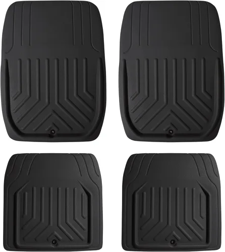 FH Group Tapetes de suelo de imitación de cuero para autos de plato profundo – Ajuste universal, juego completo de tapetes para autos, SUV y