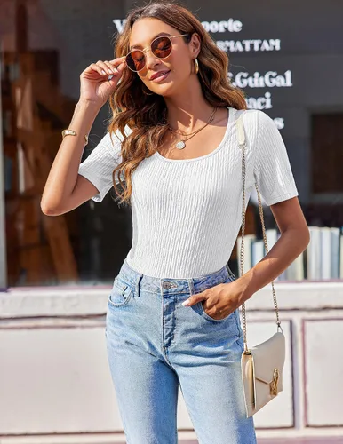 Miniatura 3 de Zeagoo Women's 2024 Short Sleeve T Shirt Square Neck Slim Fitted Tops Summer Basic Solid Color Tee Tops