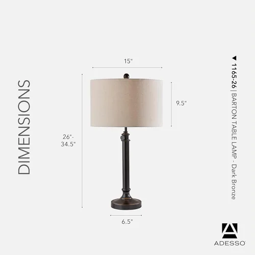 Miniatura 2 de Adesso Lámpara de mesa de bronce antiguo con pantalla de lino de avena, luz de acento de altura ajustable para dormitorio, sala de estar u oficina