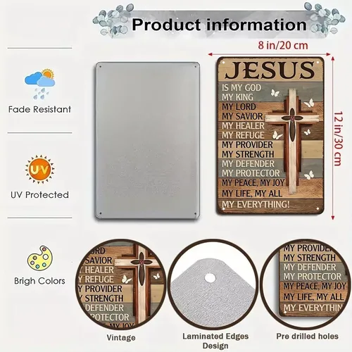 Miniatura 2 de Smilelife Regalos cristianos para mujeres y hombres Jesús es mi Dios, mi rey, todo lo que soy - Letrero vintage de hojalata religiosa de metal