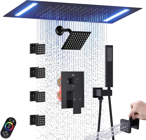 Miniatura 13 de ENGA - Sistema de ducha doble LED de lluvia, cabezal de ducha grande de 14 x 20 pulgadas + ducha de pared de 6 pulgadas, 4 chorros corporales