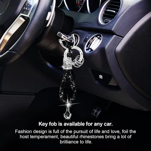Miniatura 6 de Llavero de cristal para mujer, accesorios de llavero con diamantes de imitación, decoración universal de moda para llavero de automóvil (negro)