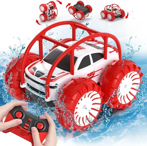Miniatura 8 de MaxTronic - Auto de juguete anfibio con control remoto, juguete de autos RC recargable con rotación de volteretas de 360°, 15KM/H, 4WD, para todo