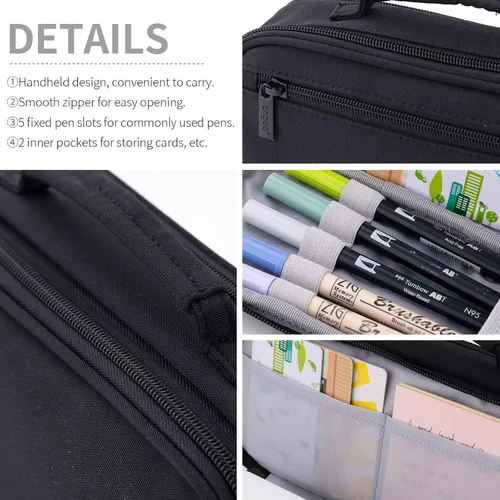 Miniatura 5 de EASTHILL Estuche para lápices de gran capacidad, organizador de bolsa para bolígrafos, bolsa de lona para lápices con asa, suministros escolares