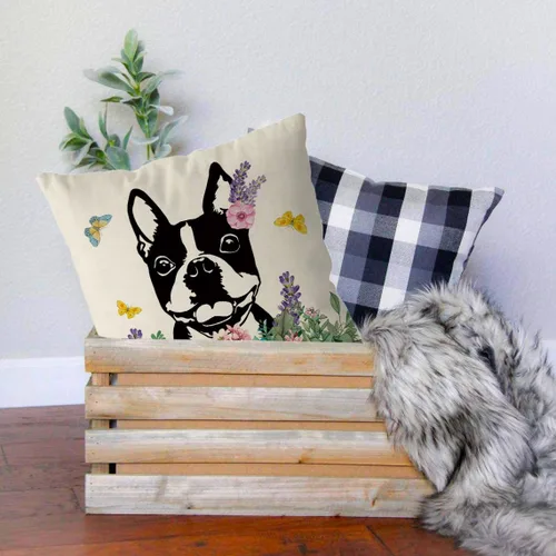 Miniatura 3 de GAGEC Fundas de almohada de primavera de 18 x 18 pulgadas, diseño de Boston Terrier, funda de almohada de Hello Spring Home, funda de cojín