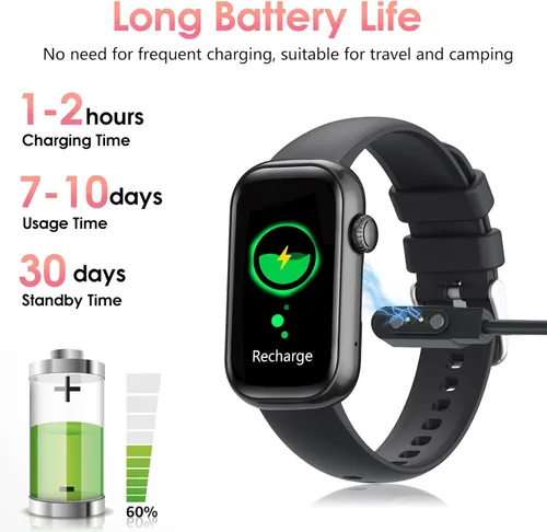 Miniatura 8 de Rastreador de actividad física, reloj inteligente con frecuencia cardíaca dinámica 24/7, monitoreo de oxígeno en sangre, contador de sueño, Negro