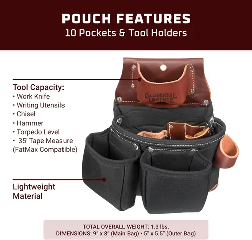 Miniatura 3 de Occidental Leather OxyLights 3 Pouch Tool Bag with Tape Holder Negro