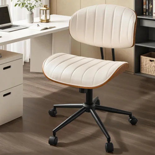 Miniatura 12 de ovios Silla de oficina en casa con ruedas, moderna silla de escritorio giratoria de piel sintética, respaldo medio, altura ajustable, sillas de botón