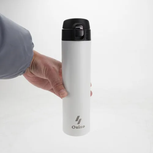 Miniatura 7 de Ozizo Taza de viaje aislada de acero inoxidable de 18 onzas con bola mezcladora, tapa de botón, boquilla de vertido, a prueba de derrames y fugas
