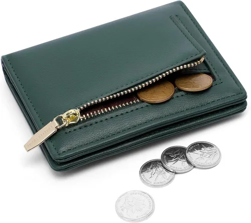 Miniatura 2 de Cartera pequeña para mujer, con bloqueo RFID, billetera de bolsillo bifold, delgada, compacta, monedero para damas, minicarteras para mujer, Verde