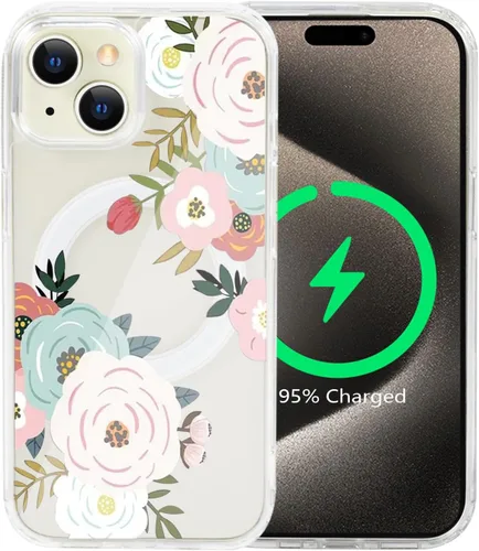 Miniatura 52 de Funda magnética de flores para iPhone 15 [compatible con MagSafe] Bonito patrón floral transparente a prueba de golpes