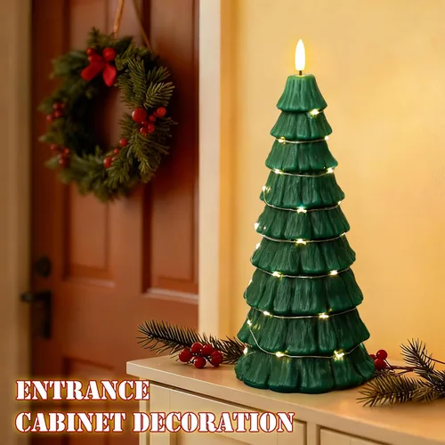 Miniatura 4 de Velas de árbol de Navidad sin llama con control remoto, vela LED de llama parpadeante de 3D operada por batería con cadena de luz estrellada, velas